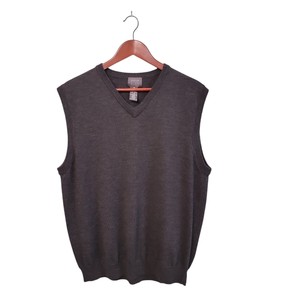 Mercer Street Studio Grey Sweater Vest Pullover 100% Merino‎ Wool Size Large